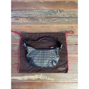 Coach Signature Jacquard Shoulder Bag Black Leather Trim Y2K Authentic